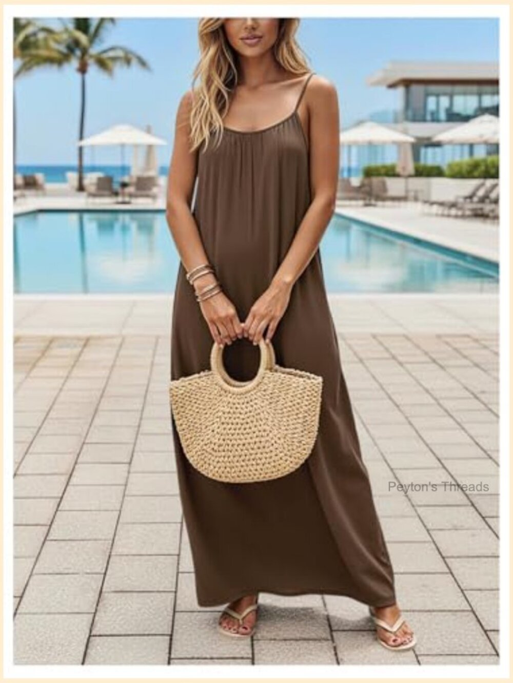 Open Back Spaghetti Strap Maxi Dress Loose Flowy Beach Sundress - Picture 2 of 6